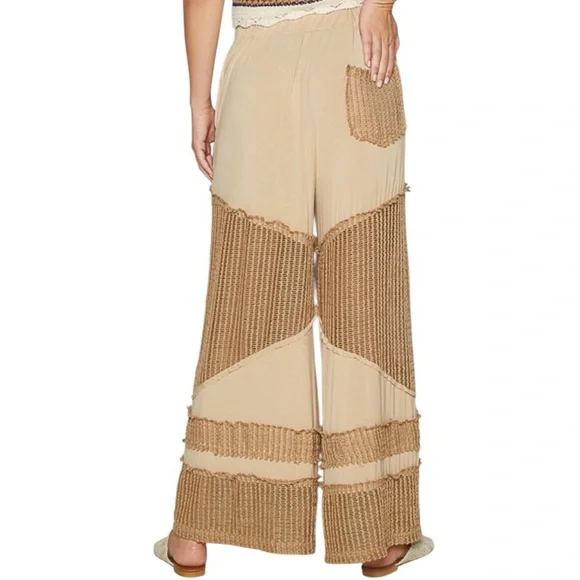 POL Latte Contrast Crochet & Rayon Jersey Knit Wide Leg Pants - SOFT 🔥 - Picture 2 of 2